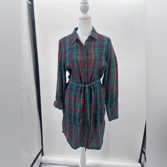 Toad&Co Re-Form Flannel Plaid Shirt Dress - Green and Red Size Medium - Picture 3 of 7